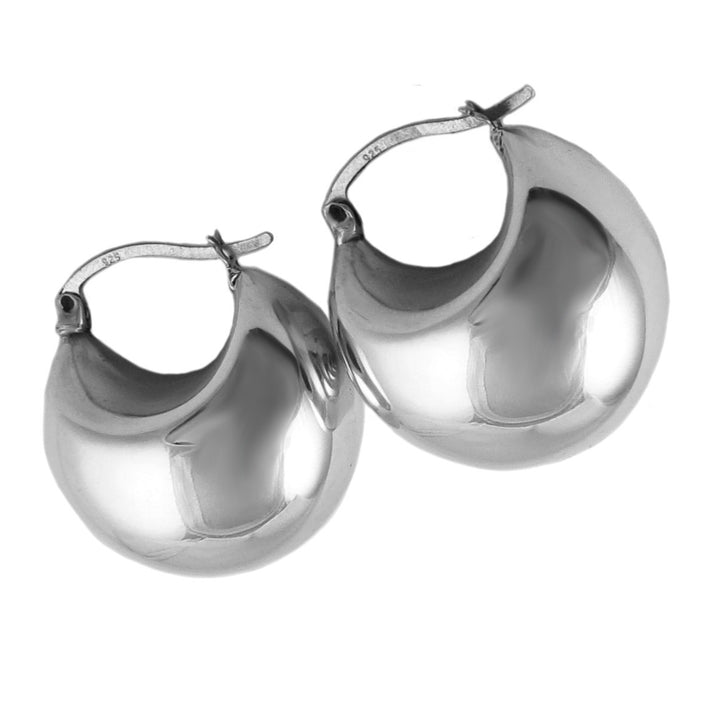 Sculpted Silver Chubby Hoop Earrings - Handmade