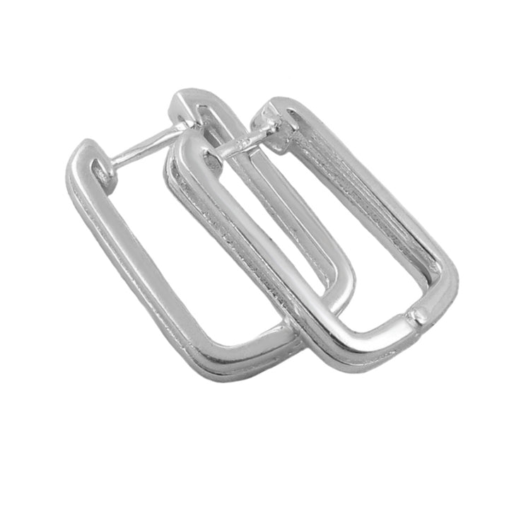 Silver Rectangle Huggie Hoop Earrings