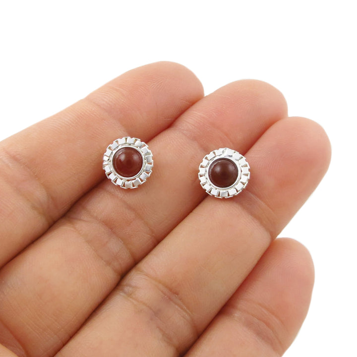July Birthstone Red Carnelian Silver Earrings