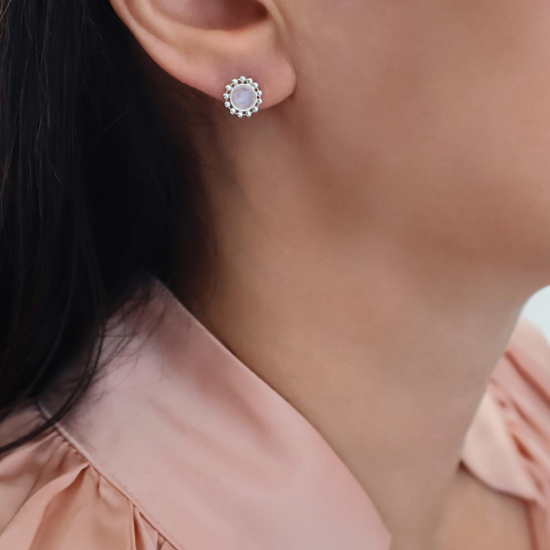 March Birthstone Aquamarine Silver Stud Earrings