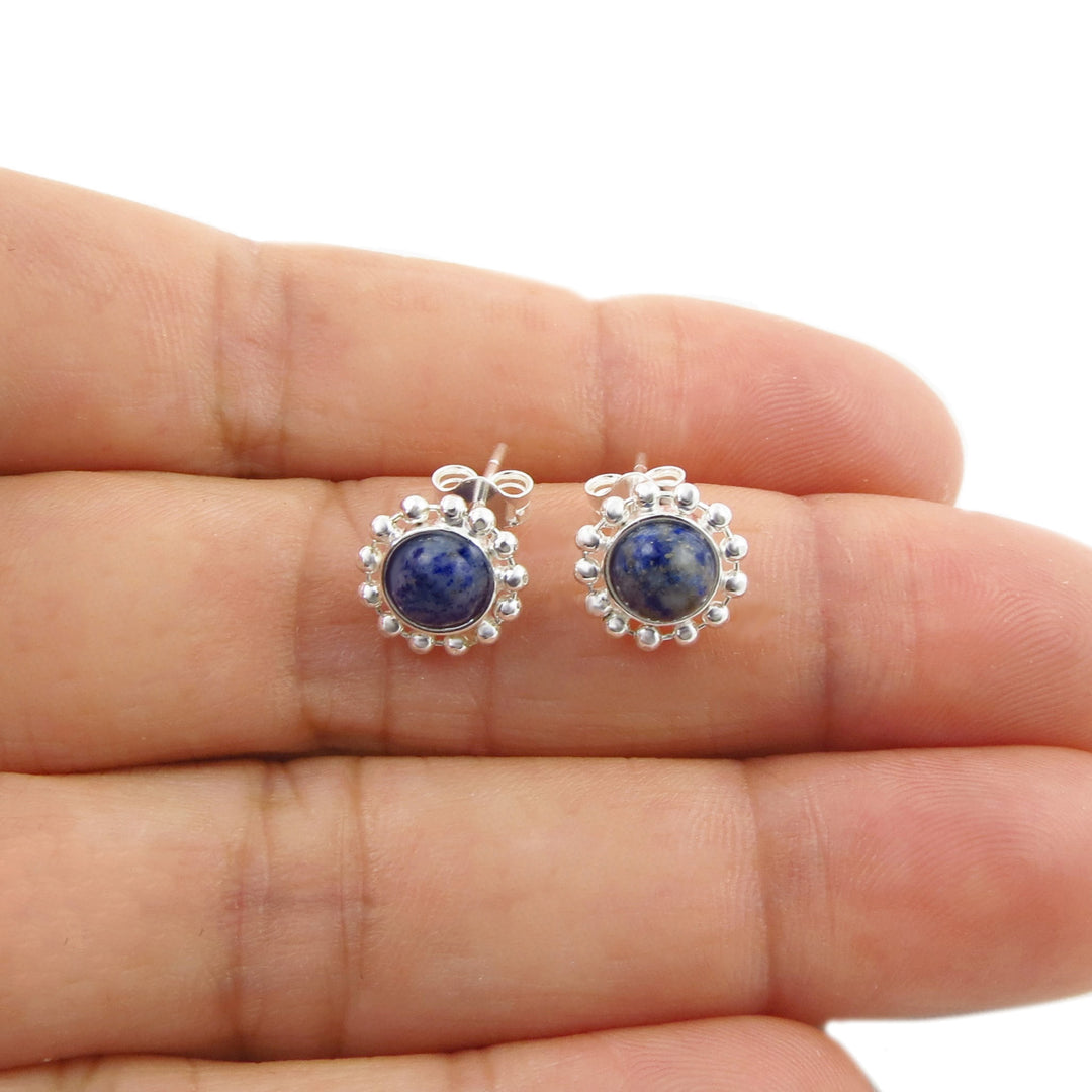 Lapis Lazuli Fancy Silver Stud Earrings