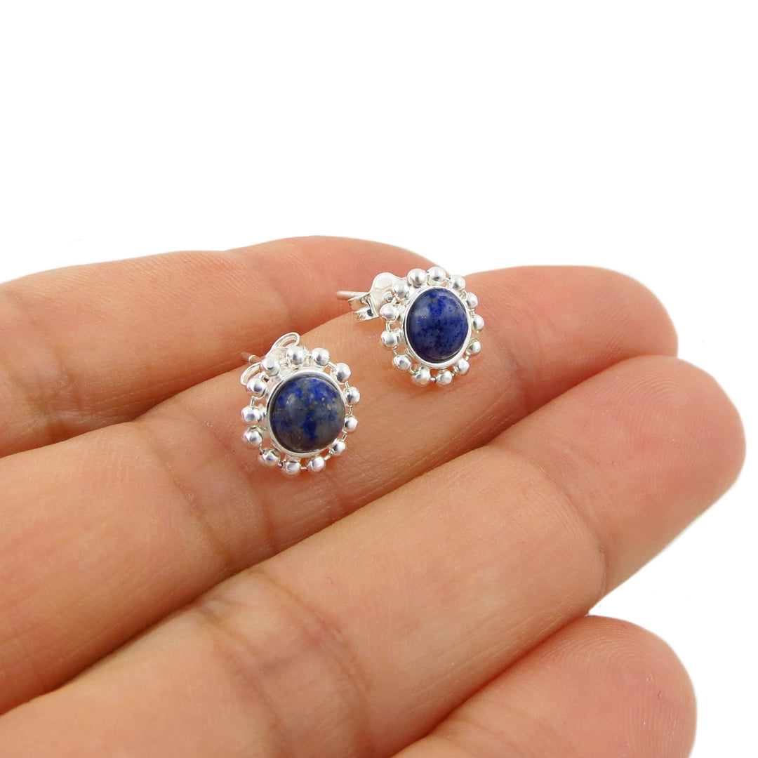 Lapis Lazuli Fancy Silver Stud Earrings