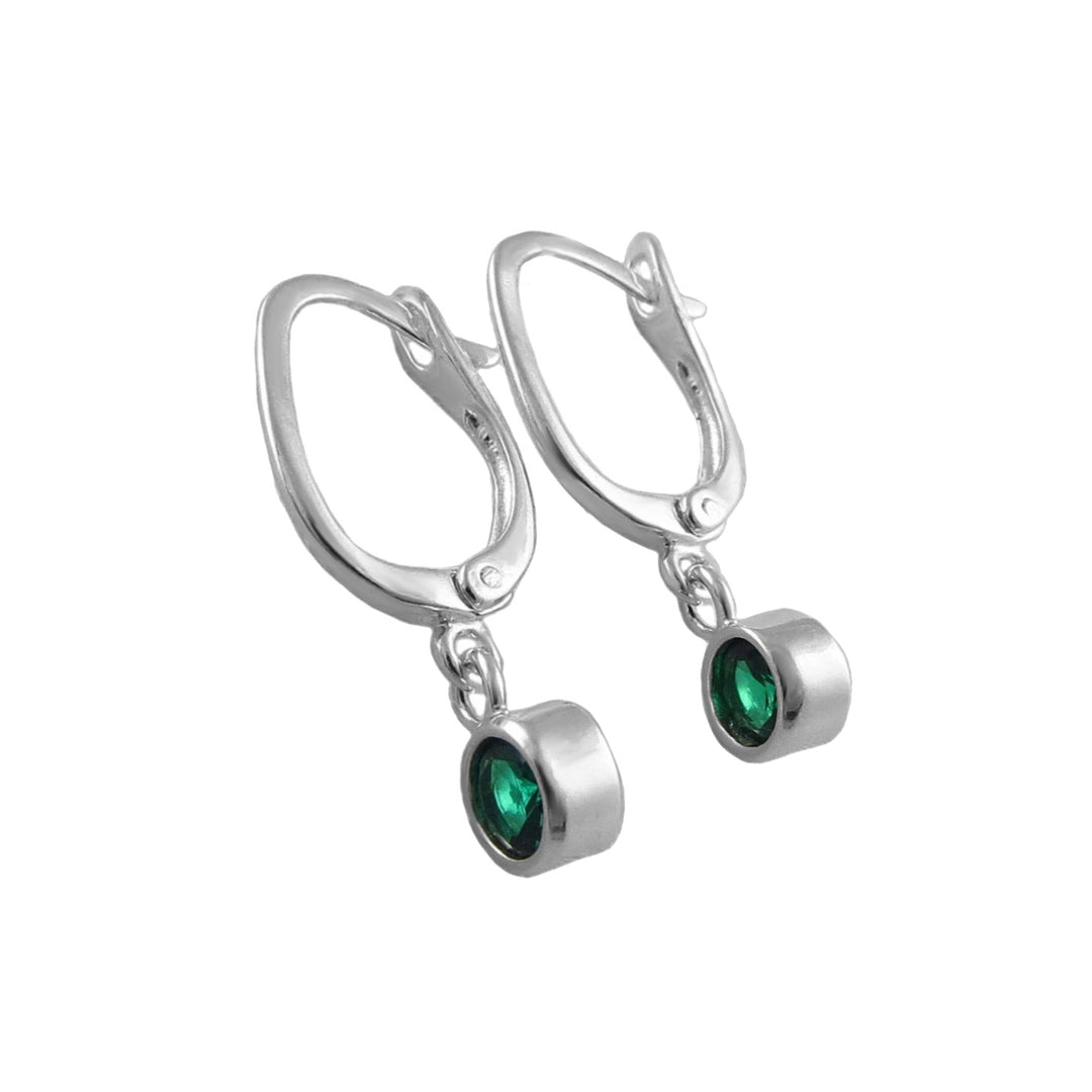 May Birthstone Emerald CZ Silver Lever Back Earrings