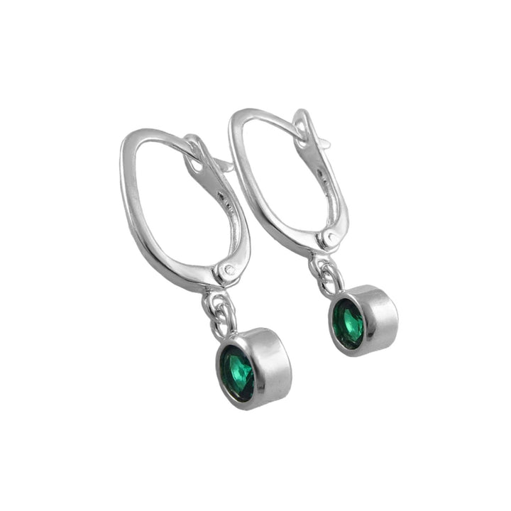 May Birthstone Emerald CZ Silver Lever Back Earrings