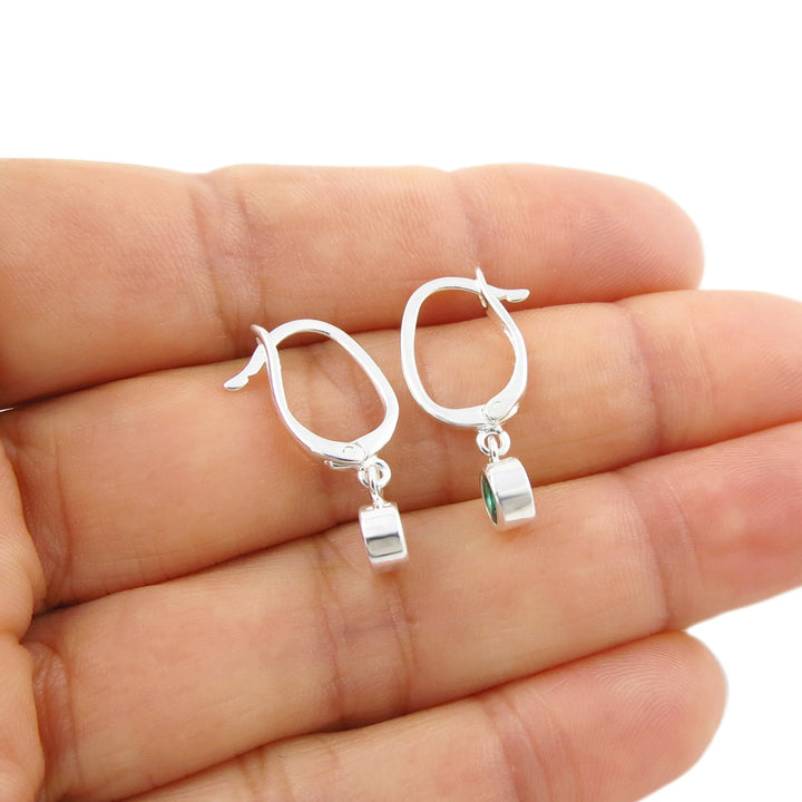 May Birthstone Emerald CZ Silver Lever Back Earrings