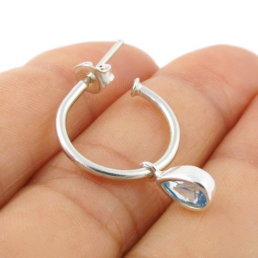 March Birthstone Aquamarine CZ Hoop Silver Earrings
