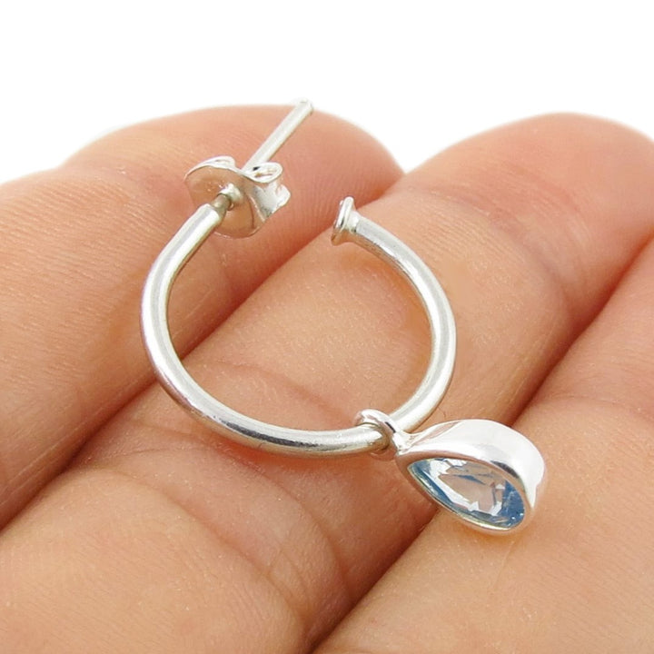 March Birthstone Aquamarine CZ Hoop Silver Earrings