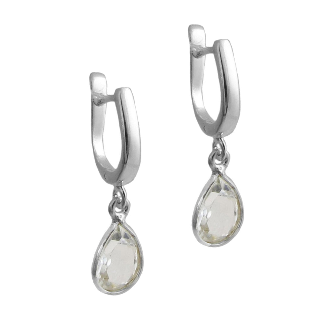 Clear Quartz Gemstone Silver Lever Back Drop Earrings