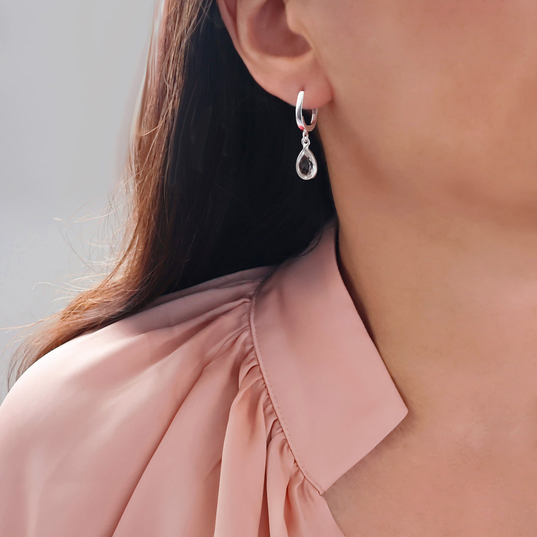 Clear Quartz Gemstone Silver Lever Back Drop Earrings
