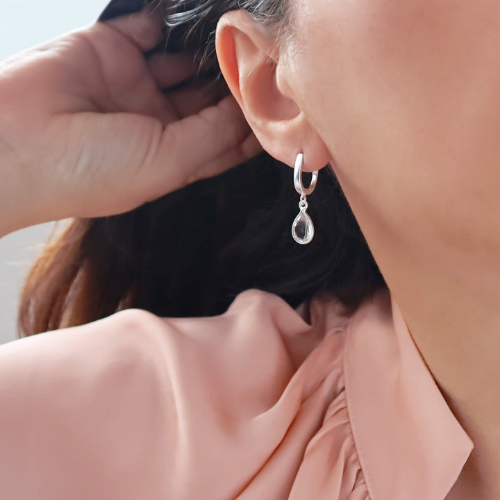 Clear Quartz Gemstone Silver Lever Back Drop Earrings