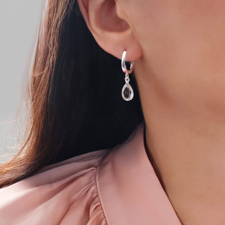 Clear Quartz Gemstone Silver Lever Back Drop Earrings
