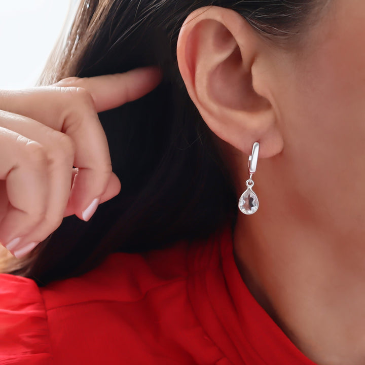 Clear Quartz Gemstone Silver Lever Back Drop Earrings