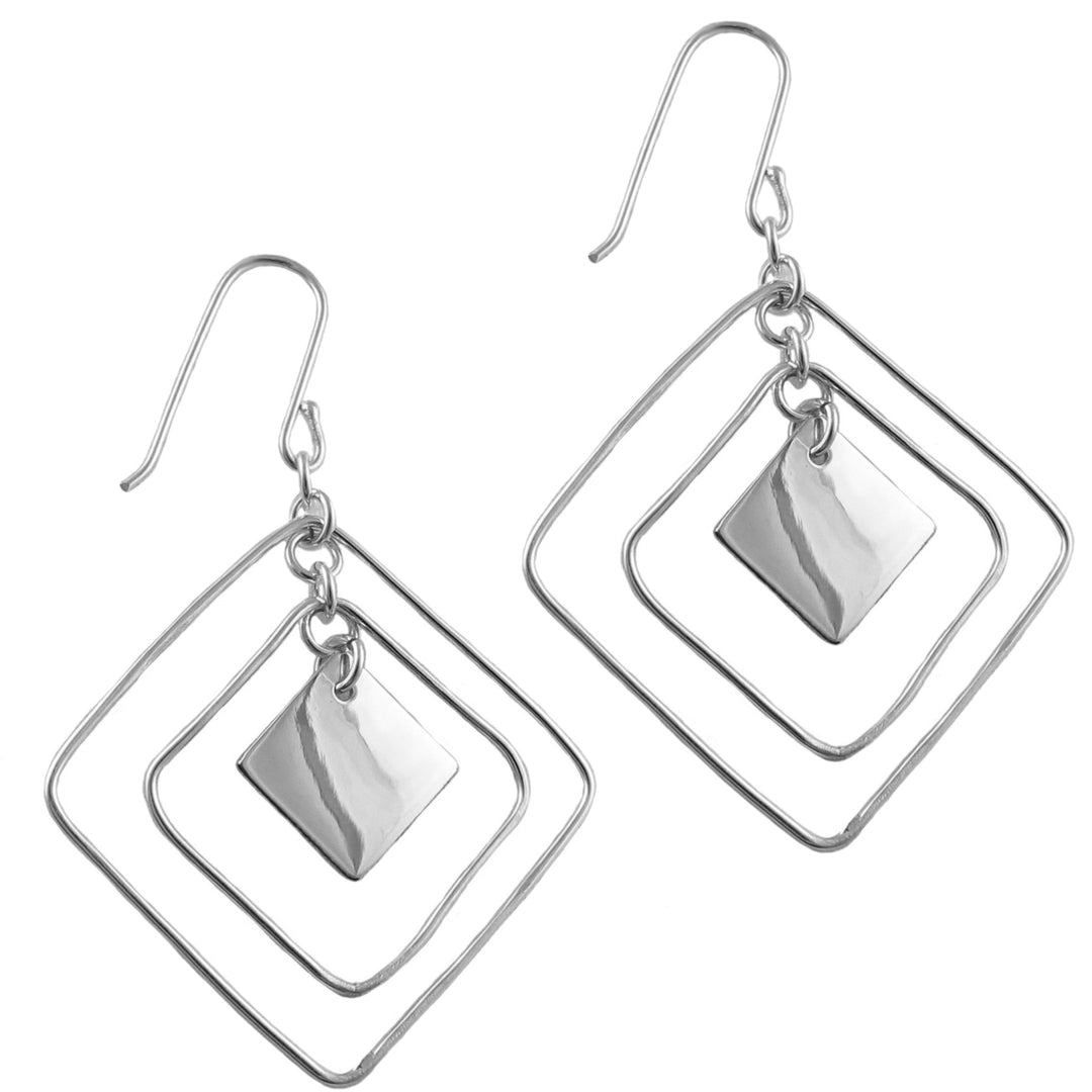Modern Square Dangling Silver Earrings
