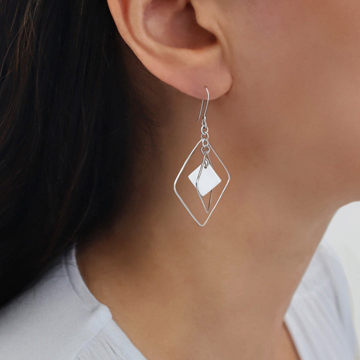 Modern Square Dangling Silver Earrings