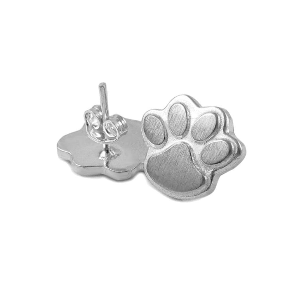 Dog cat animal paw print earrings in solid 925 silver on a white background