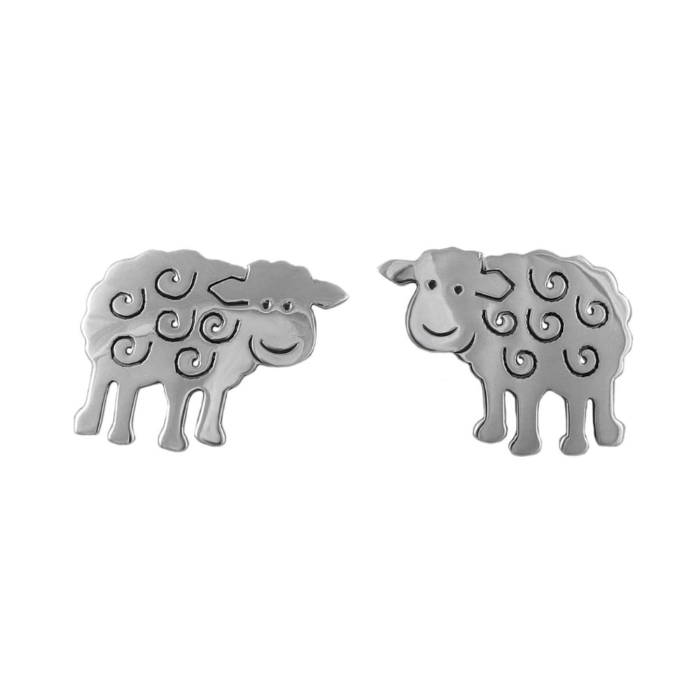 Pair of 925 silver sheep shaped earrings for women on a white background