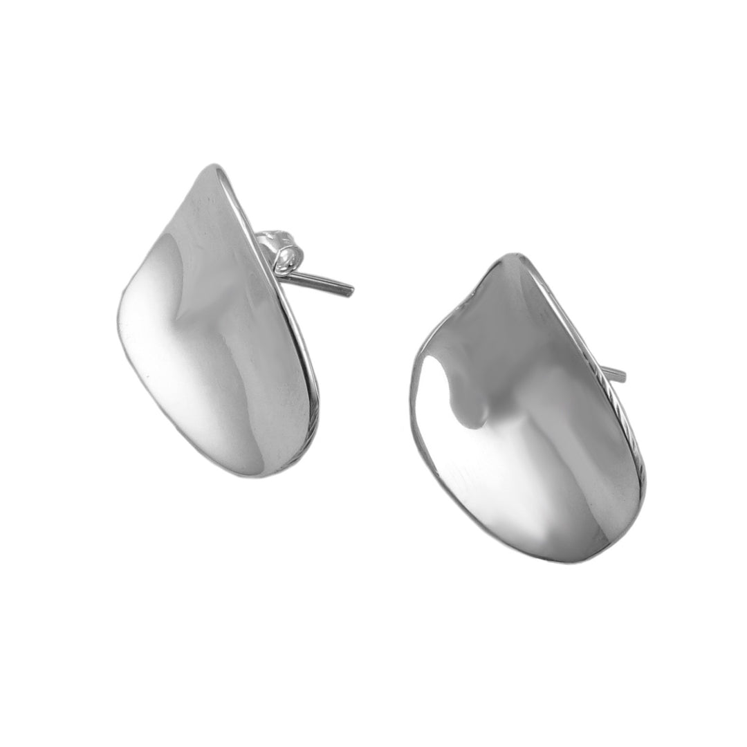 Pair of silver thumbnail earrings on a white background