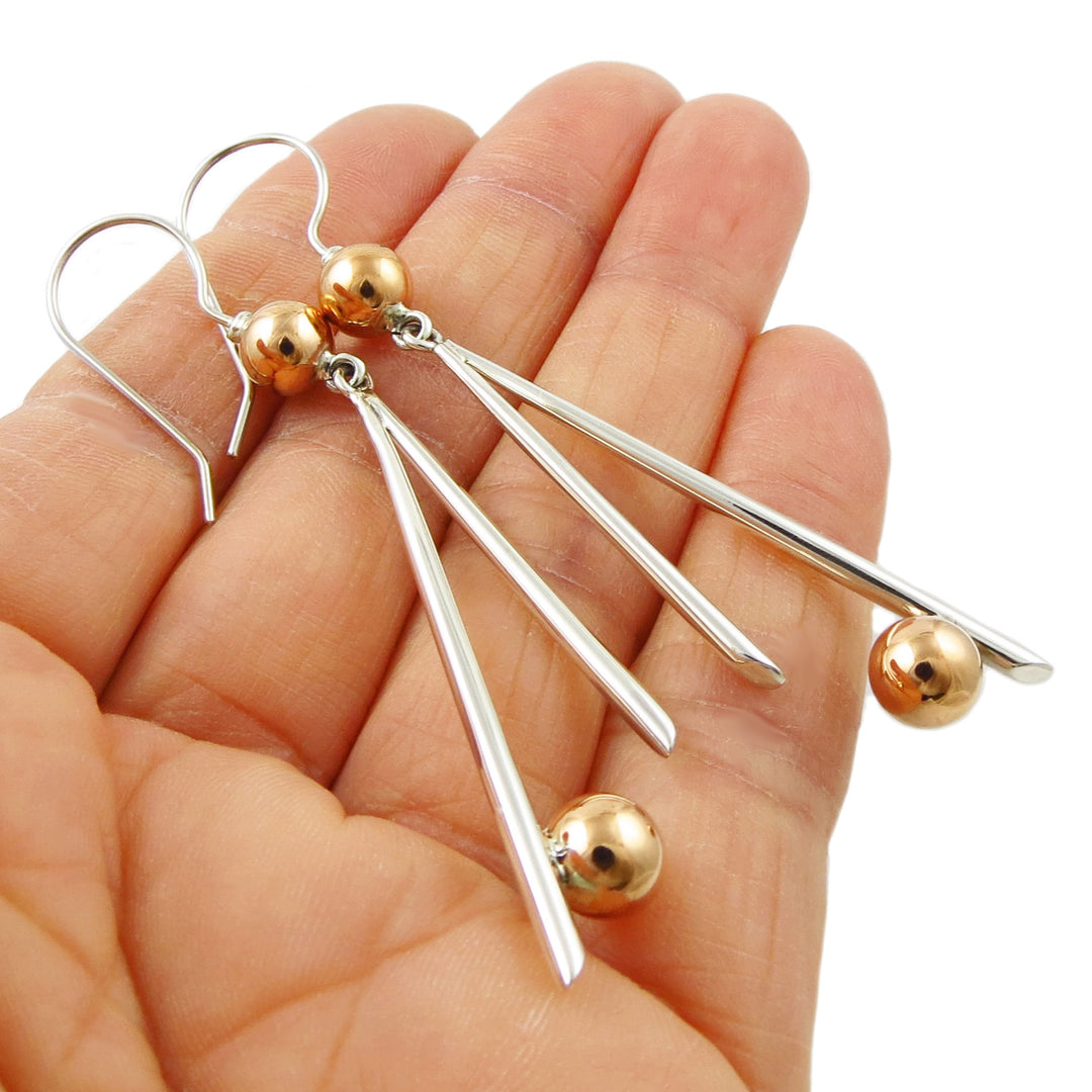 925 Sterling Silver and Copper Drop Earrings