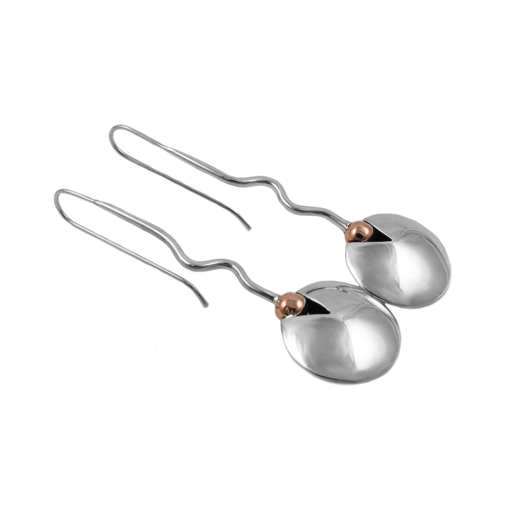 Long Mexican Silver and Copper Threader Drop Earrings