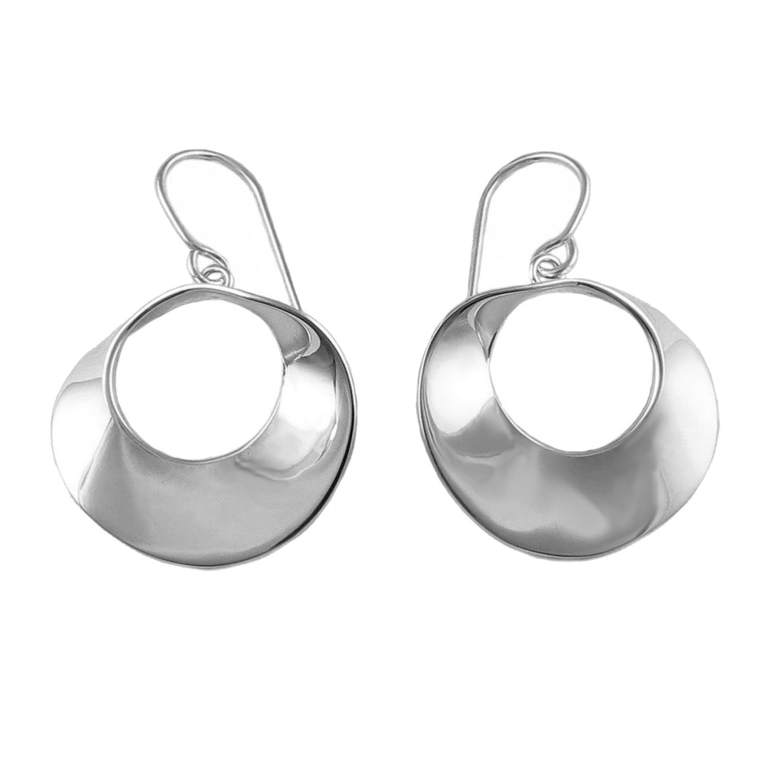 Moebius circle 925 sterling silver earrings for women on a white background