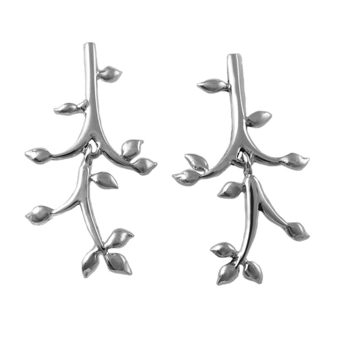 Long 925 Silver Tree Branch Earrings