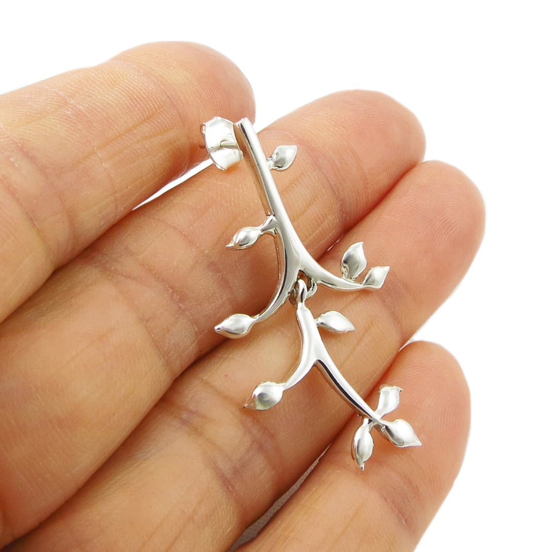 Long 925 Silver Tree Branch Earrings