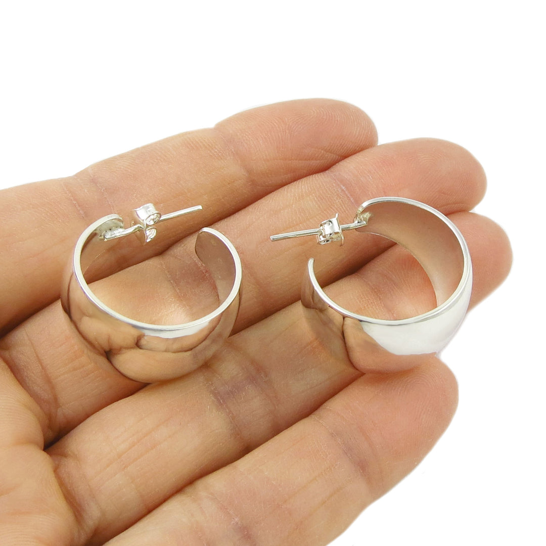 Tapered Sterling Silver Curved Hoop Earrings