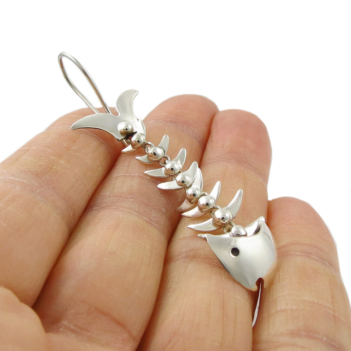 Sterling Silver Fish Skeleton Earrings