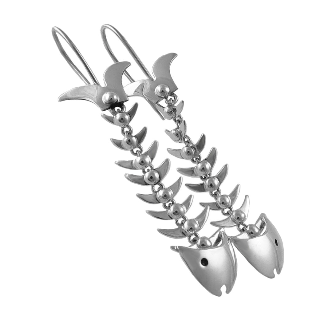 Sterling Silver Fish Skeleton Earrings