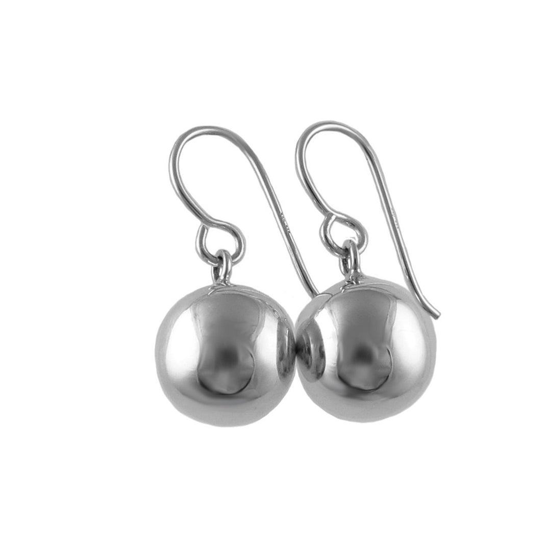 Pair of polished sterling 925 silver ball beaded earrings for women on a white background