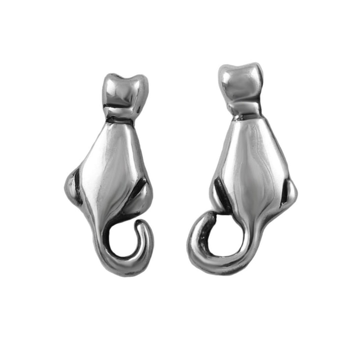 Sterlling 925 Silver cat animal earrings on a white background