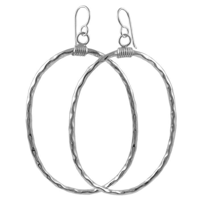 Sterling Silver Hammered Oval Hoop Earrings