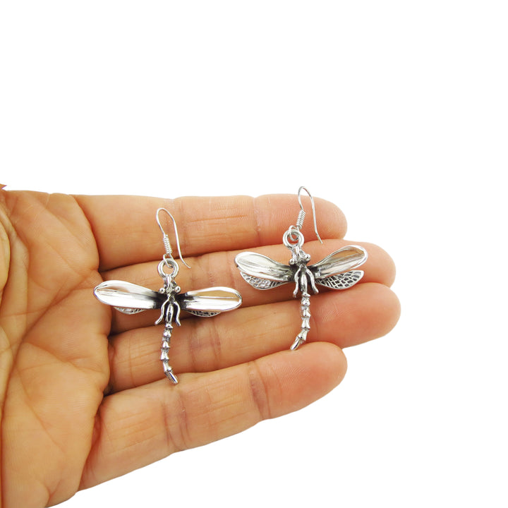 Large Sterling Silver Dragonfly Drop Earrings