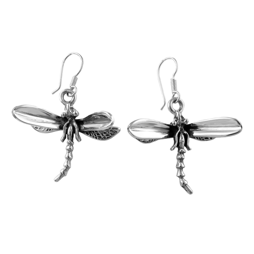Large Sterling Silver Dragonfly Drop Earrings