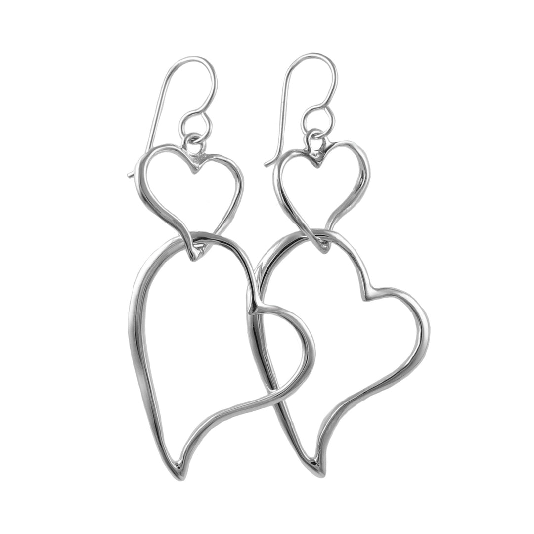 925 Sterling Silver Long Dangle Heart Hoop Earrings