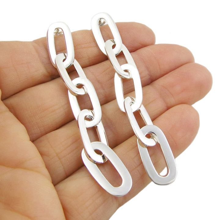 Long Sterling Silver Curb Chain Earrings