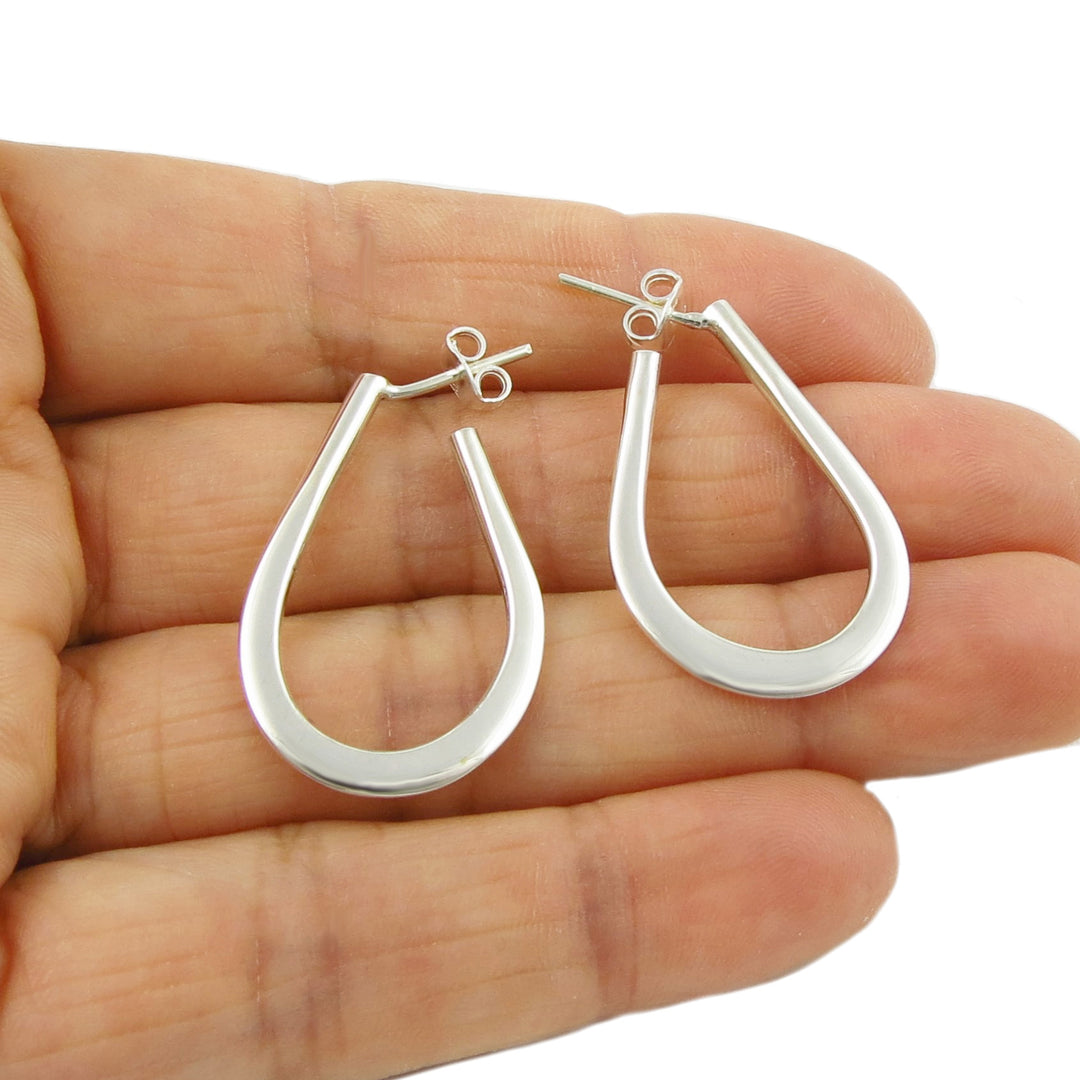 Handmade Polished Sterling Silver Teardrop Hoop Earrings