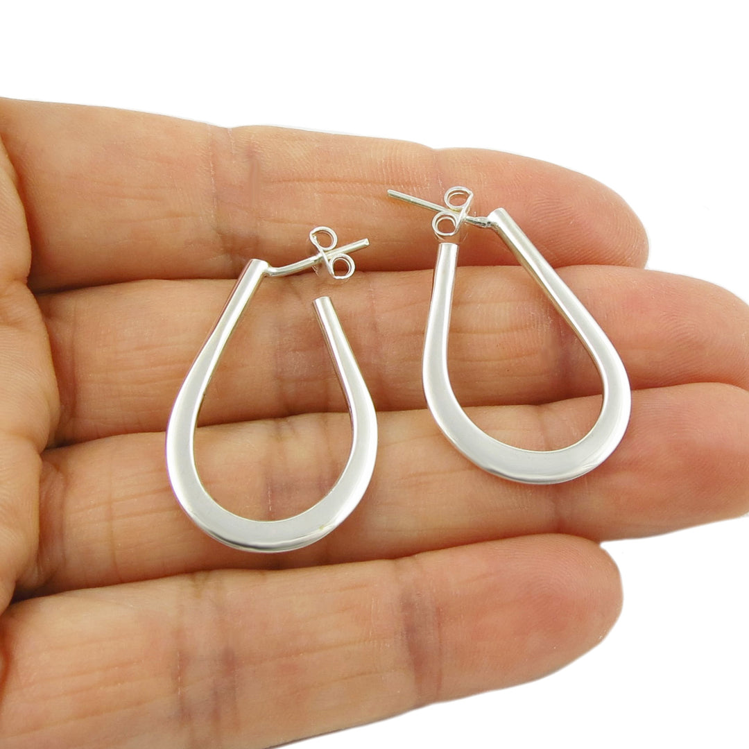 Handmade Silver Peardrop Hoop Earrings - Main Image