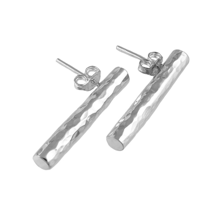 Long Hammered Silver Stick Earrings