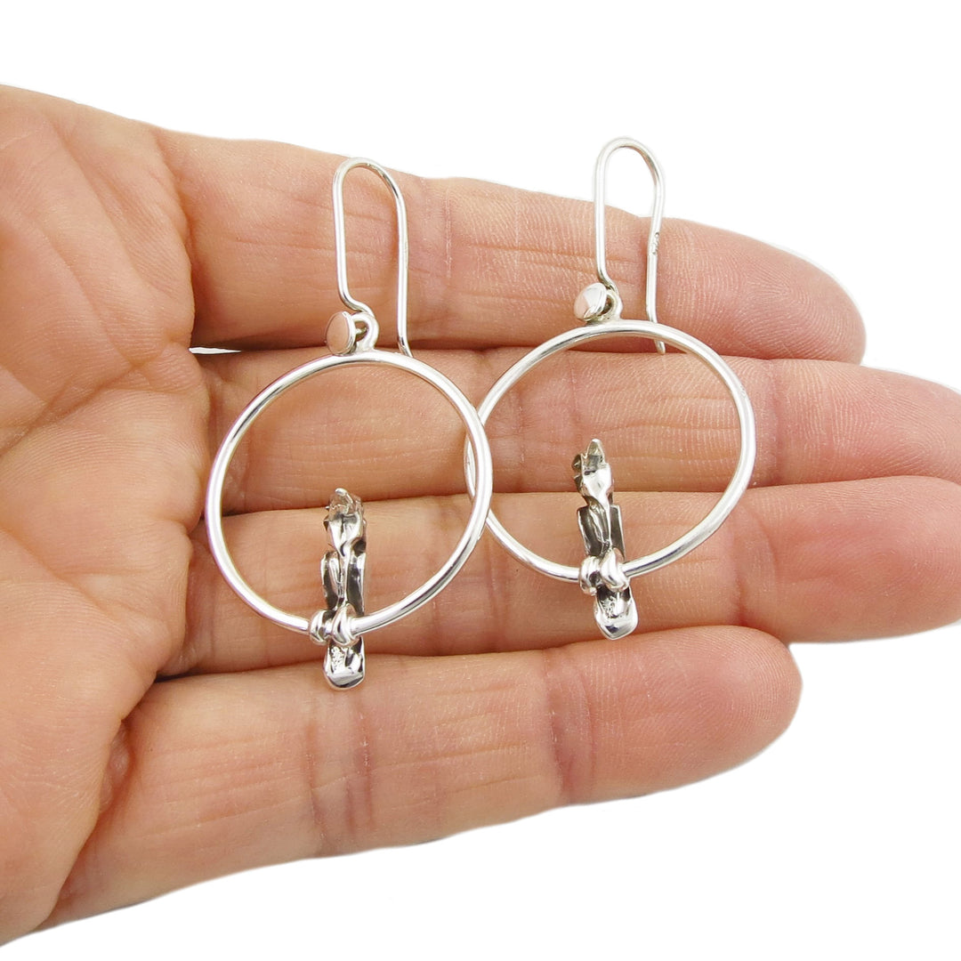 Kingfisher Bird Sterling Silver Hoop Earrings