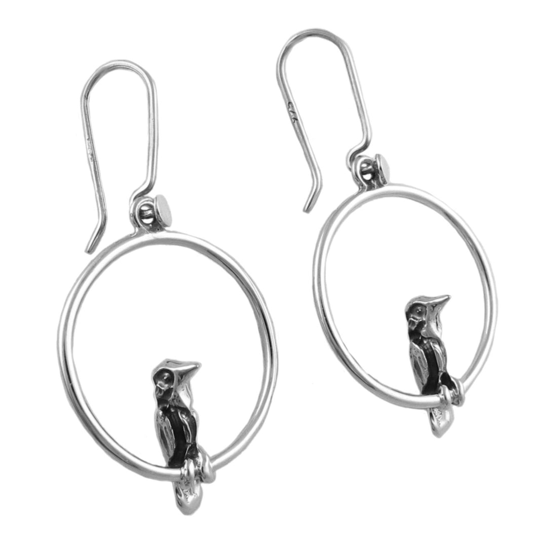 Kingfisher Bird Sterling Silver Hoop Earrings