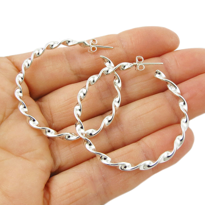 Handmade 925 Sterling Silver Twisted Hoops Circle Earrings