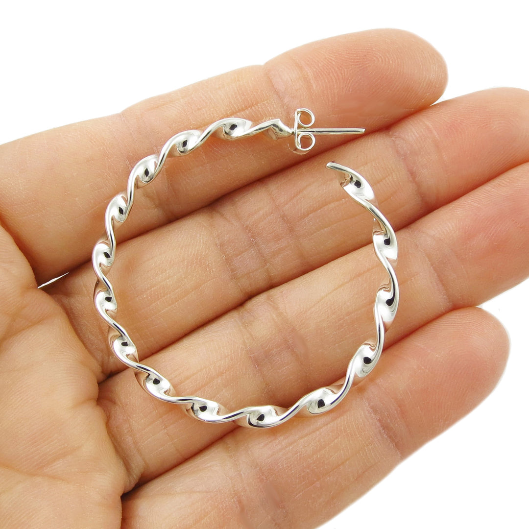 Handmade 925 Sterling Silver Twisted Hoops Circle Earrings