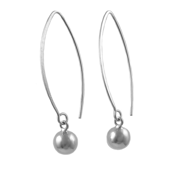 Long 925 Sterling Silver Ball Bead Dangle Earrings