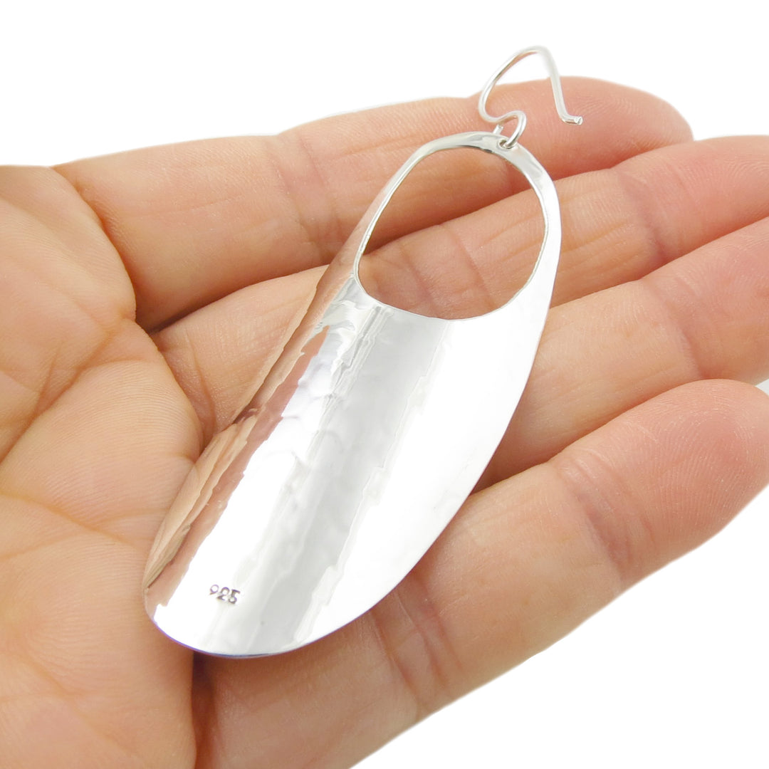 Long Sterling Silver Hammered Earrings