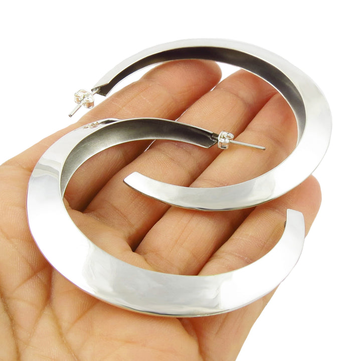 Large Sterling Silver Gypsy Circle Hoop Earrings