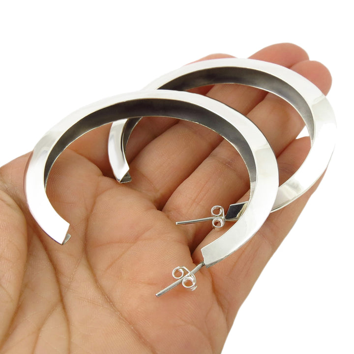 Hallmarked Large Hoops 925 Sterling Silver Circle Earrings for Women