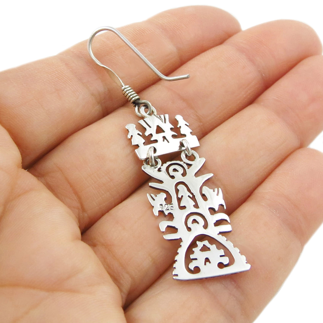 Mexican Artisan Handmade Tree of Life Sterling Silver Earrings