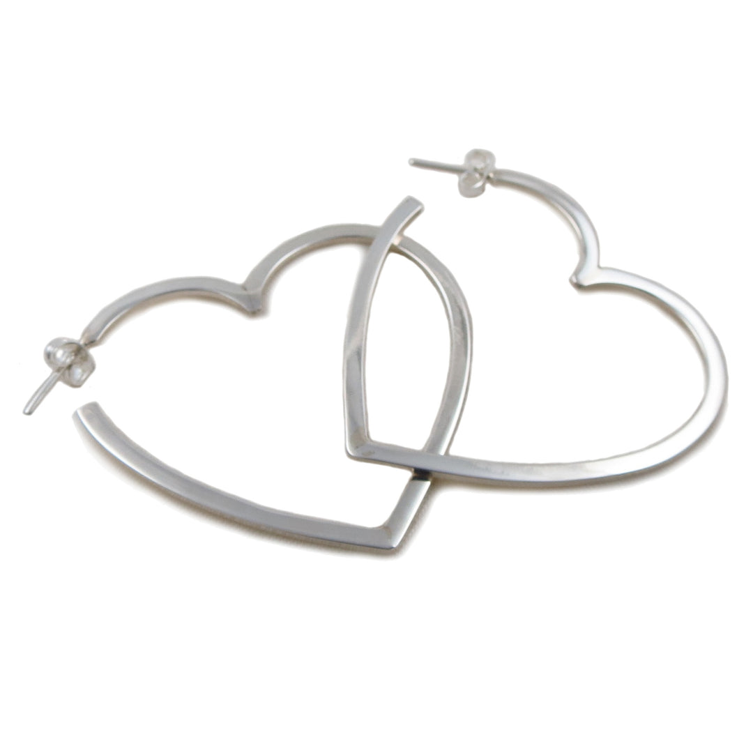 Large Sterling Silver Love Heart Hoop Earrings
