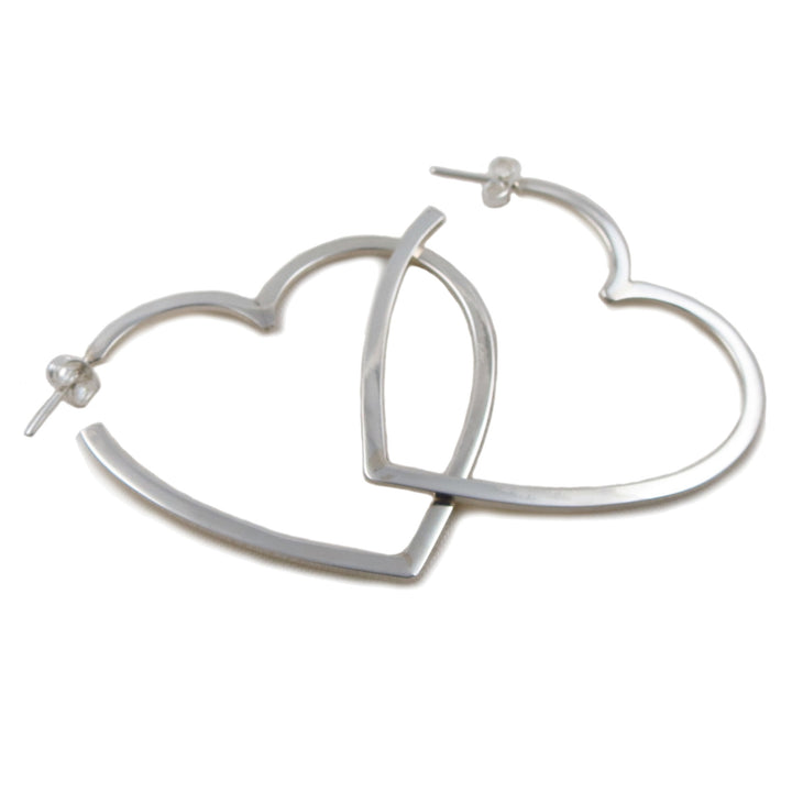Large Sterling Silver Love Heart Hoop Earrings